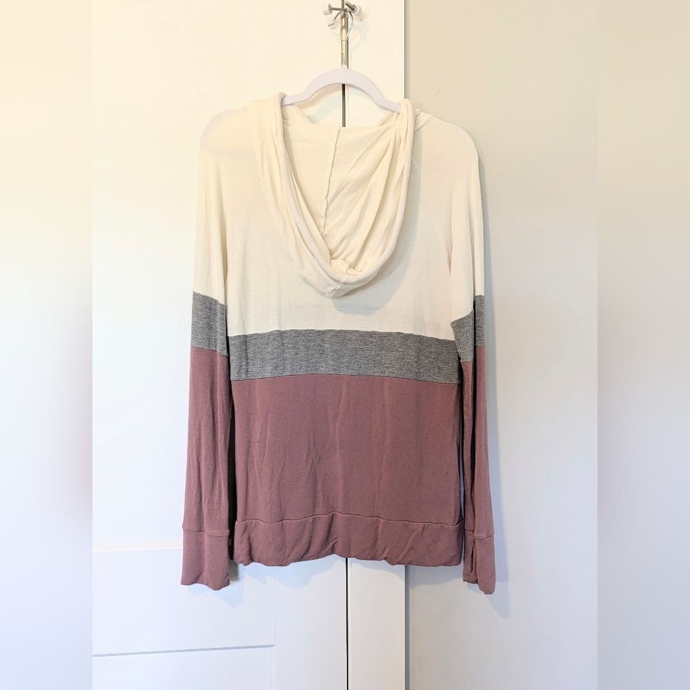 Market & Spruce Brena colorblock hooded knit pullover hoodie soft stretchy sz Lg - Picture 2 of 5